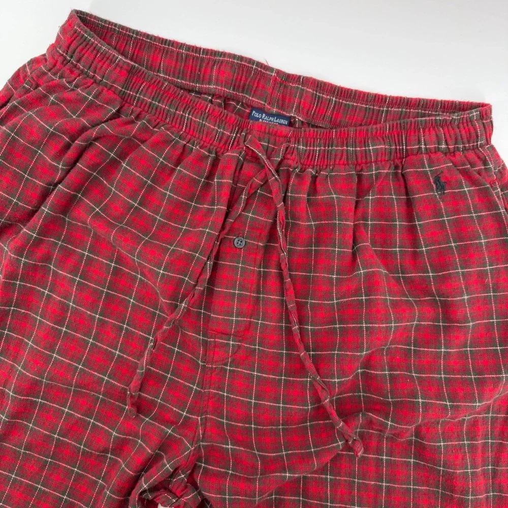 Polo Ralph Lauren Pajama Pants Mens XL Red Green Plaid Cotton Flannel Loungewear